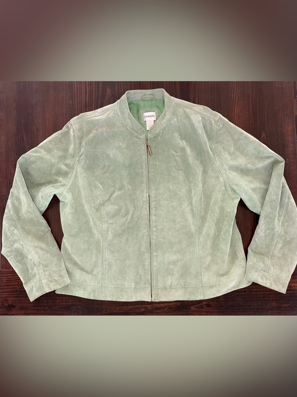 Chico's Genuine Suede Green Suede Zip Jacket Size 3 XL